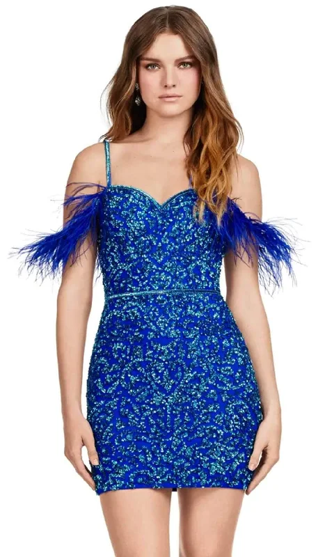 Ashley Lauren 4651 - Beaded Cocktail Dress with Feather